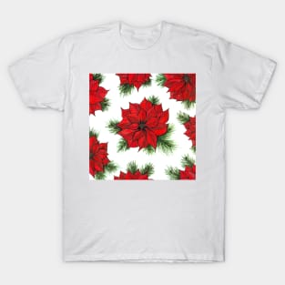 Poinsettia and fir branches pattern T-Shirt